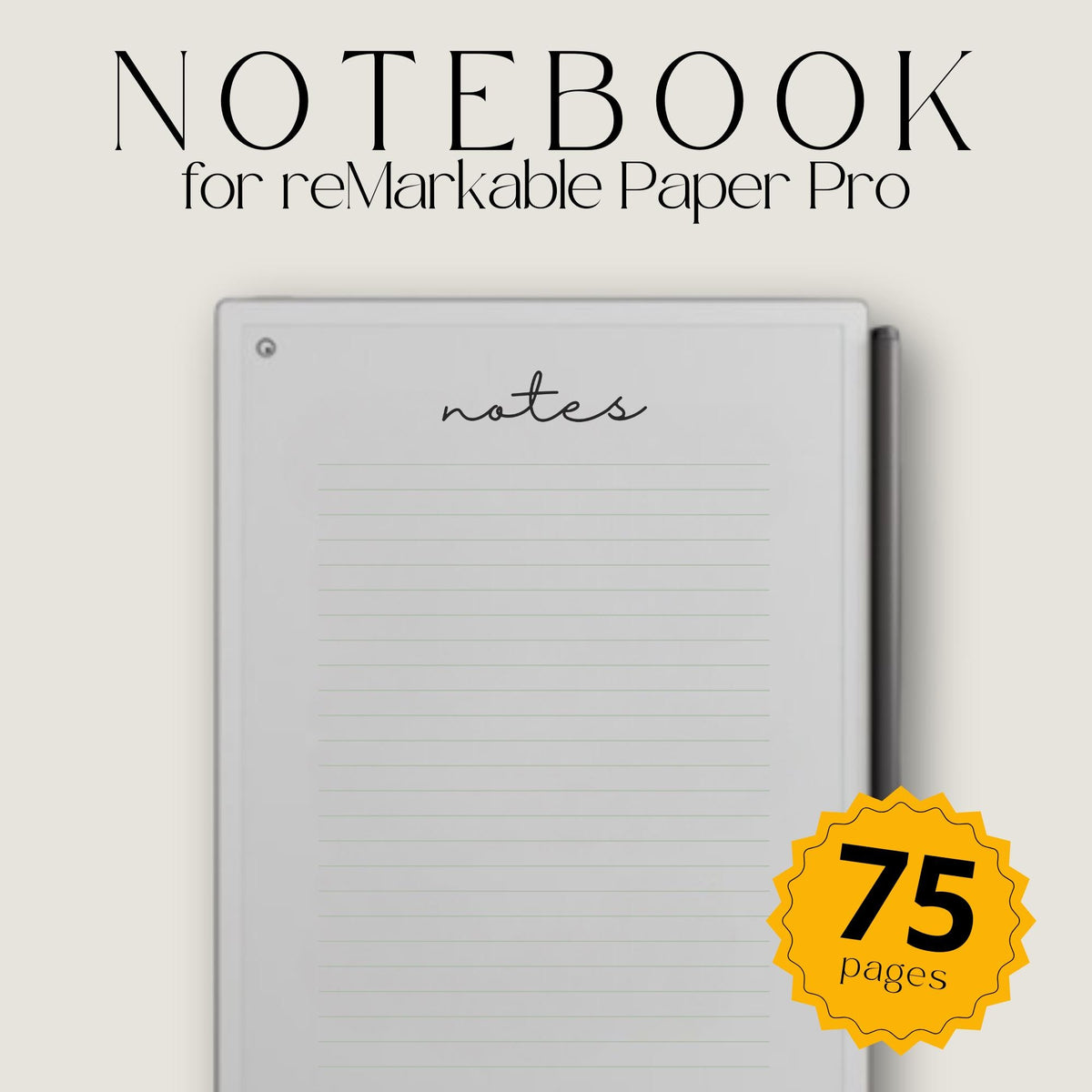Notebook for reMarkable Paper Pro with notes and 75 pages