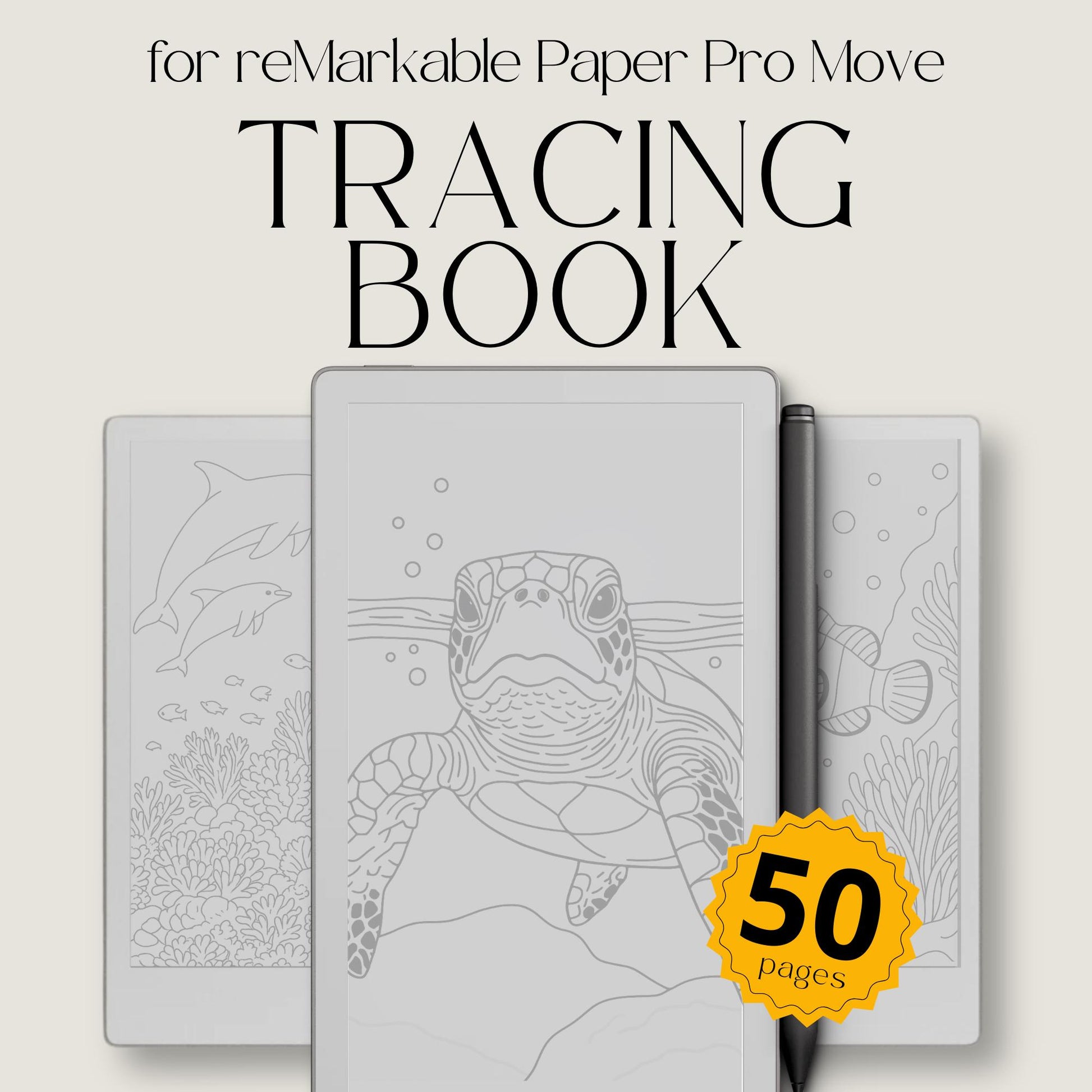 Ocean Life Tracing Book for reMarkable Paper Pro Move. Sea Life Tracing Pages with Underwater Animals for Relaxation