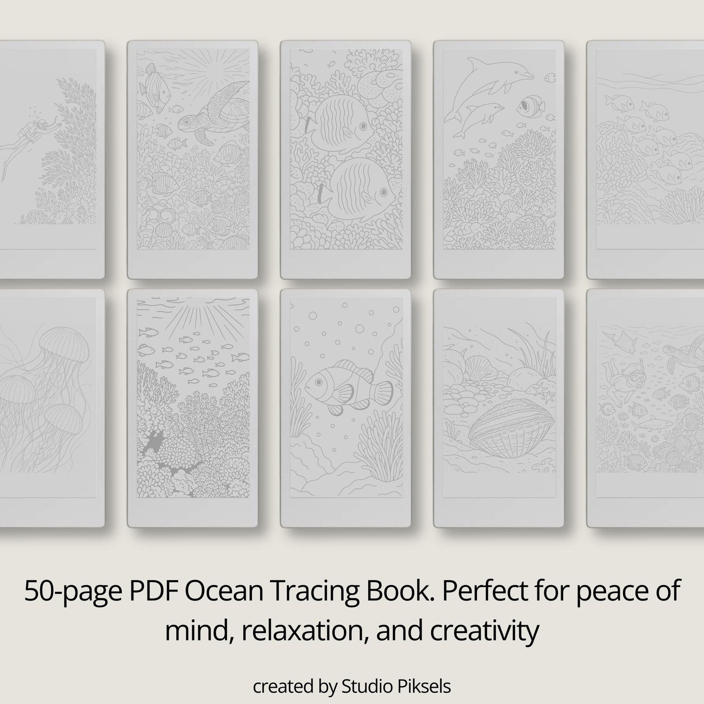 Ocean Life Tracing Book for reMarkable Paper Pro Move. Sea Life Tracing Pages with Underwater Animals for Relaxation
