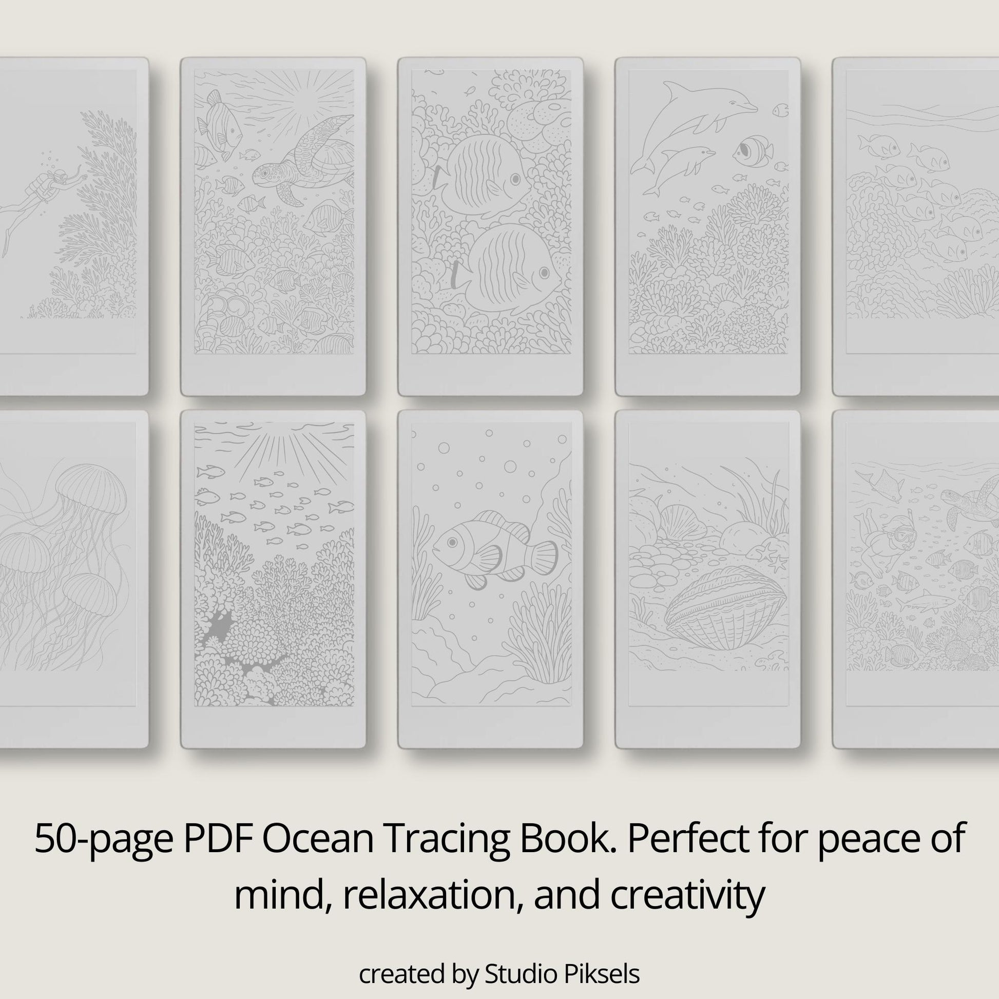 Ocean Life Tracing Book for reMarkable Paper Pro Move. Sea Life Tracing Pages with Underwater Animals for Relaxation