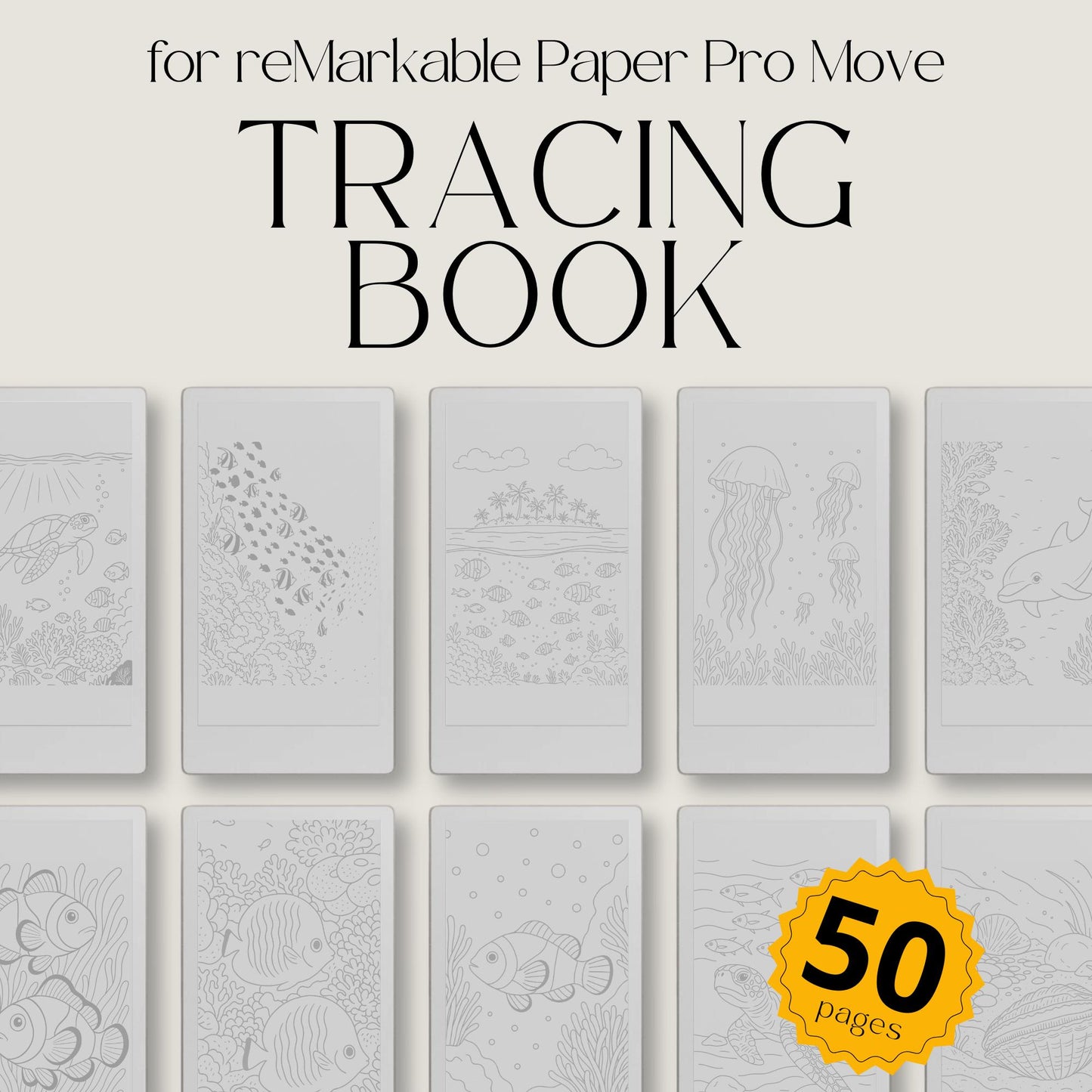 Ocean Life Tracing Book for reMarkable Paper Pro Move. Sea Life Tracing Pages with Underwater Animals for Relaxation