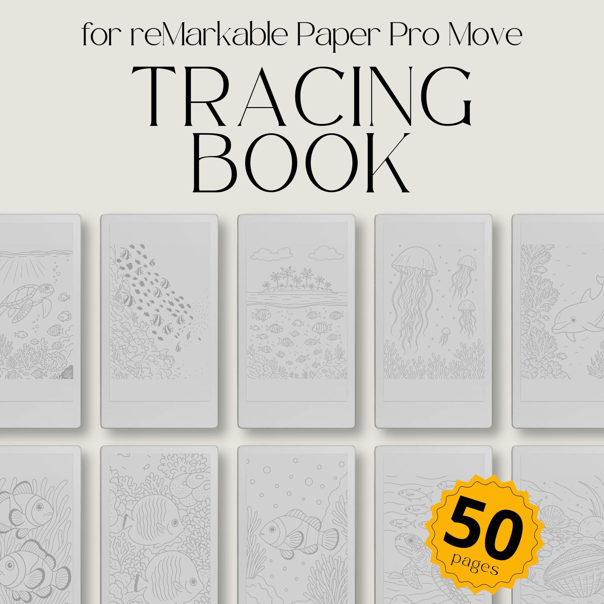Ocean Life Tracing Book for reMarkable Paper Pro Move. Sea Life Tracing Pages with Underwater Animals for Relaxation