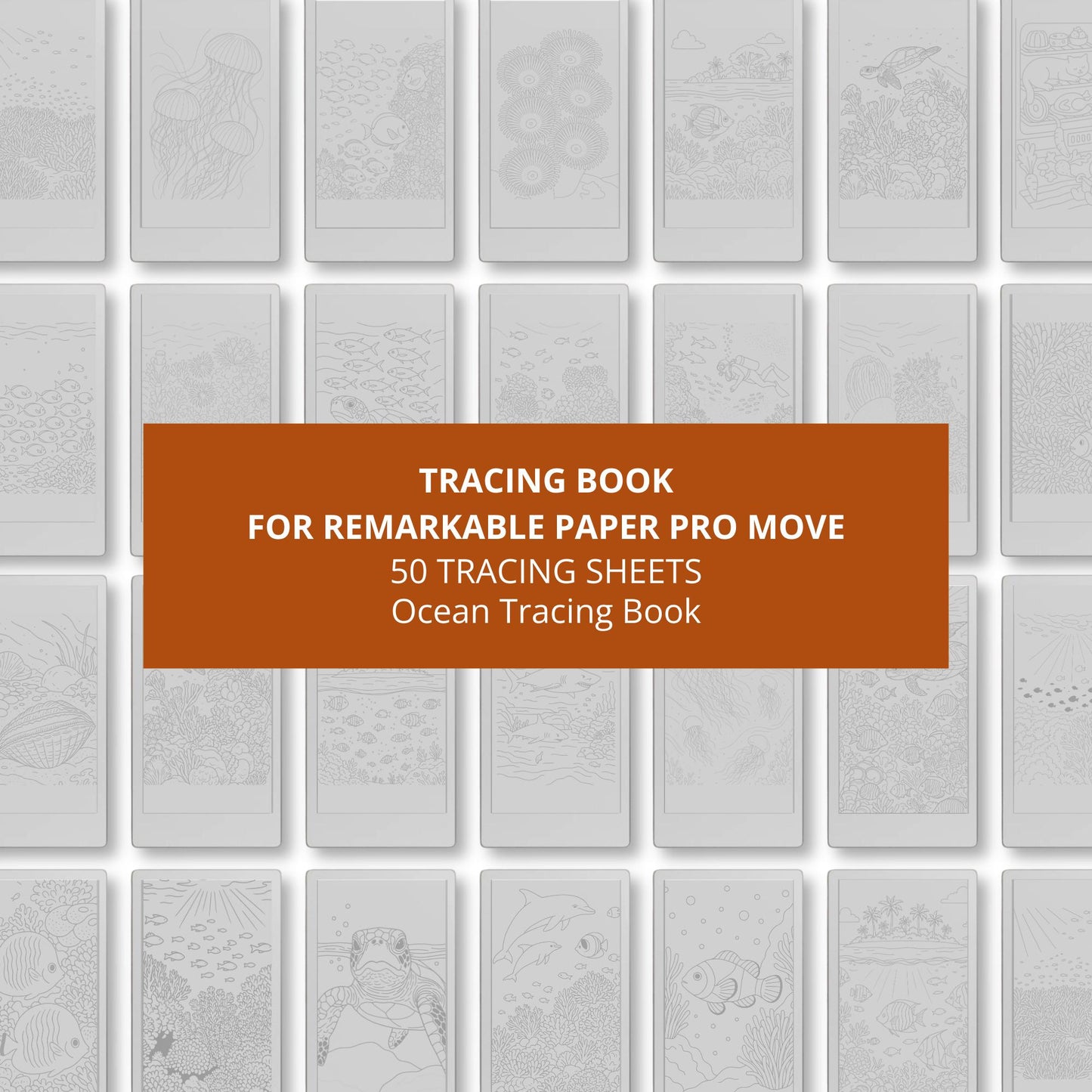 Ocean Life Tracing Book for reMarkable Paper Pro Move. Sea Life Tracing Pages with Underwater Animals for Relaxation