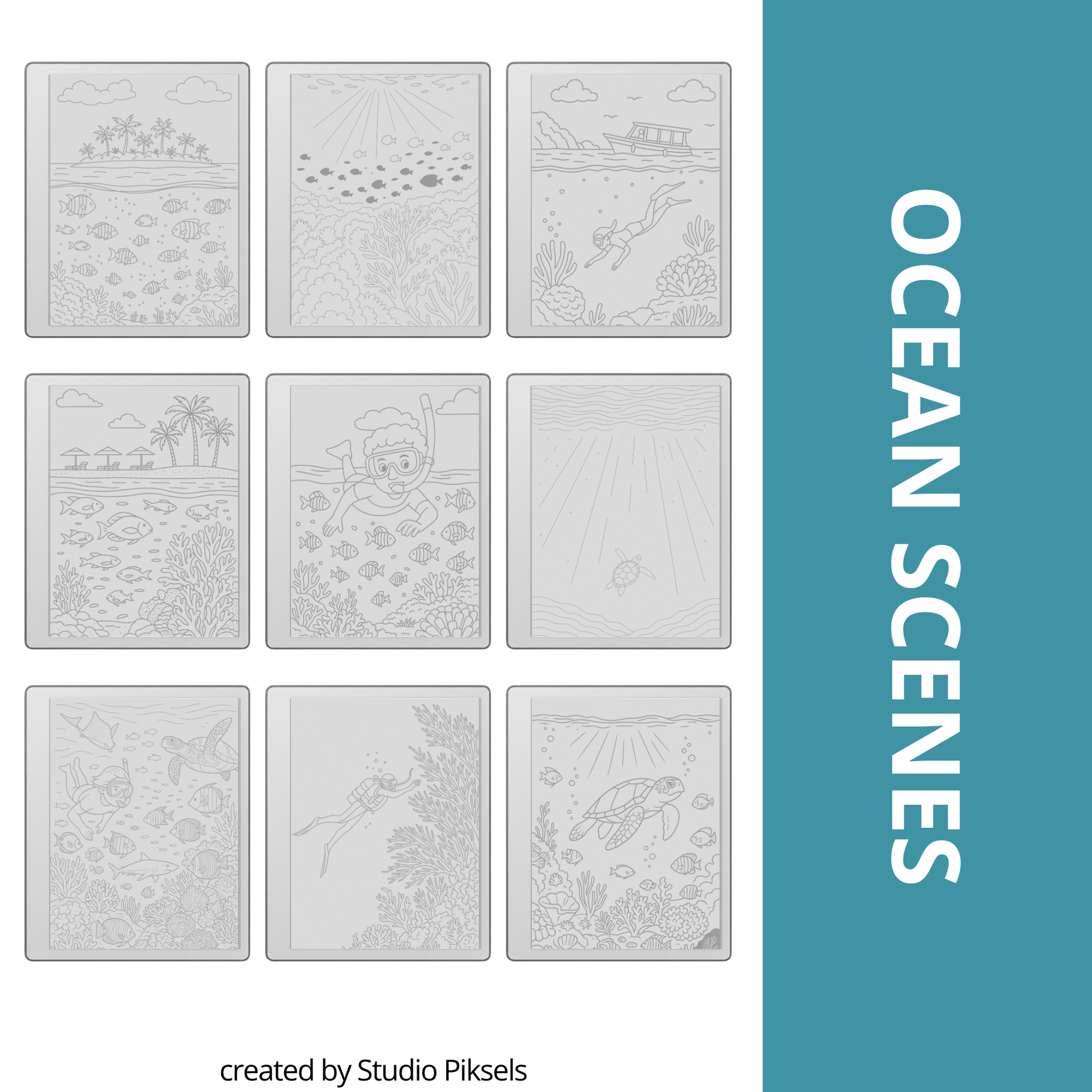 Digital tracing book for reMarkable 1, 2, and Paper Pure with 50 ocean-themed illustrations, clean outlines for tracing, mindfulness, stress relief, and creative practice.