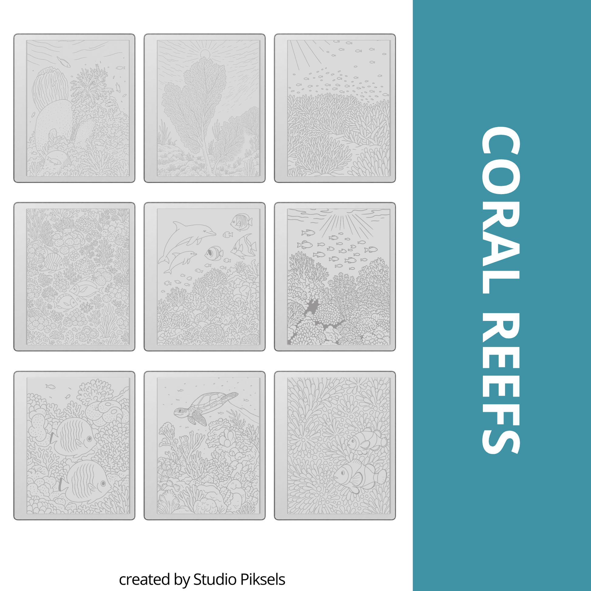Digital tracing book for reMarkable 1, 2, and Paper Pure with 50 ocean-themed illustrations, clean outlines for tracing, mindfulness, stress relief, and creative practice.