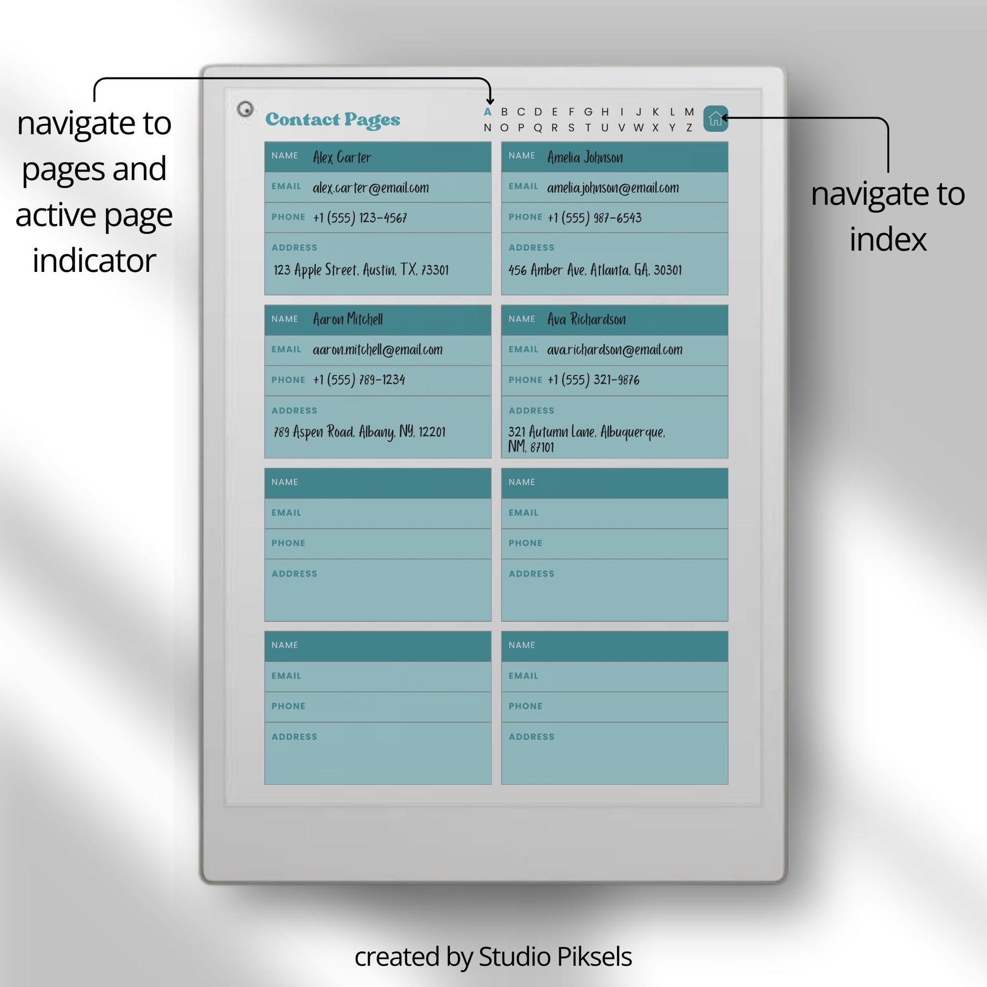 reMarkable Paper Pro Move organizer bundle PDF with password tracker and address book templates, A to Z hyperlinked pages.