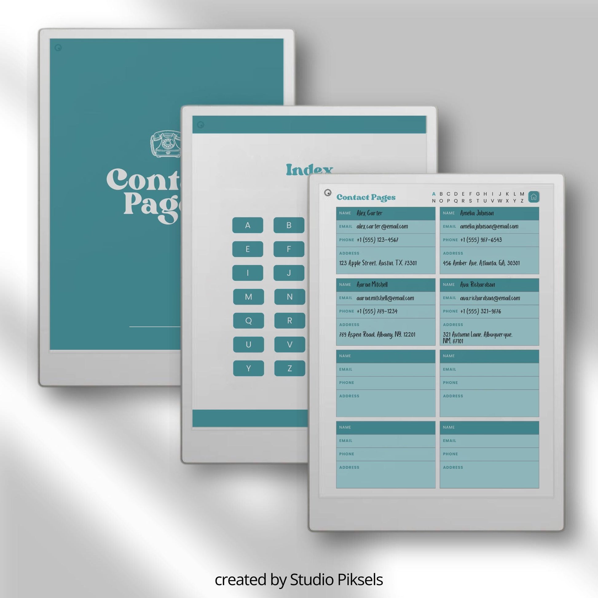 reMarkable Paper Pro Move organizer bundle PDF with password tracker and address book templates, A to Z hyperlinked pages.