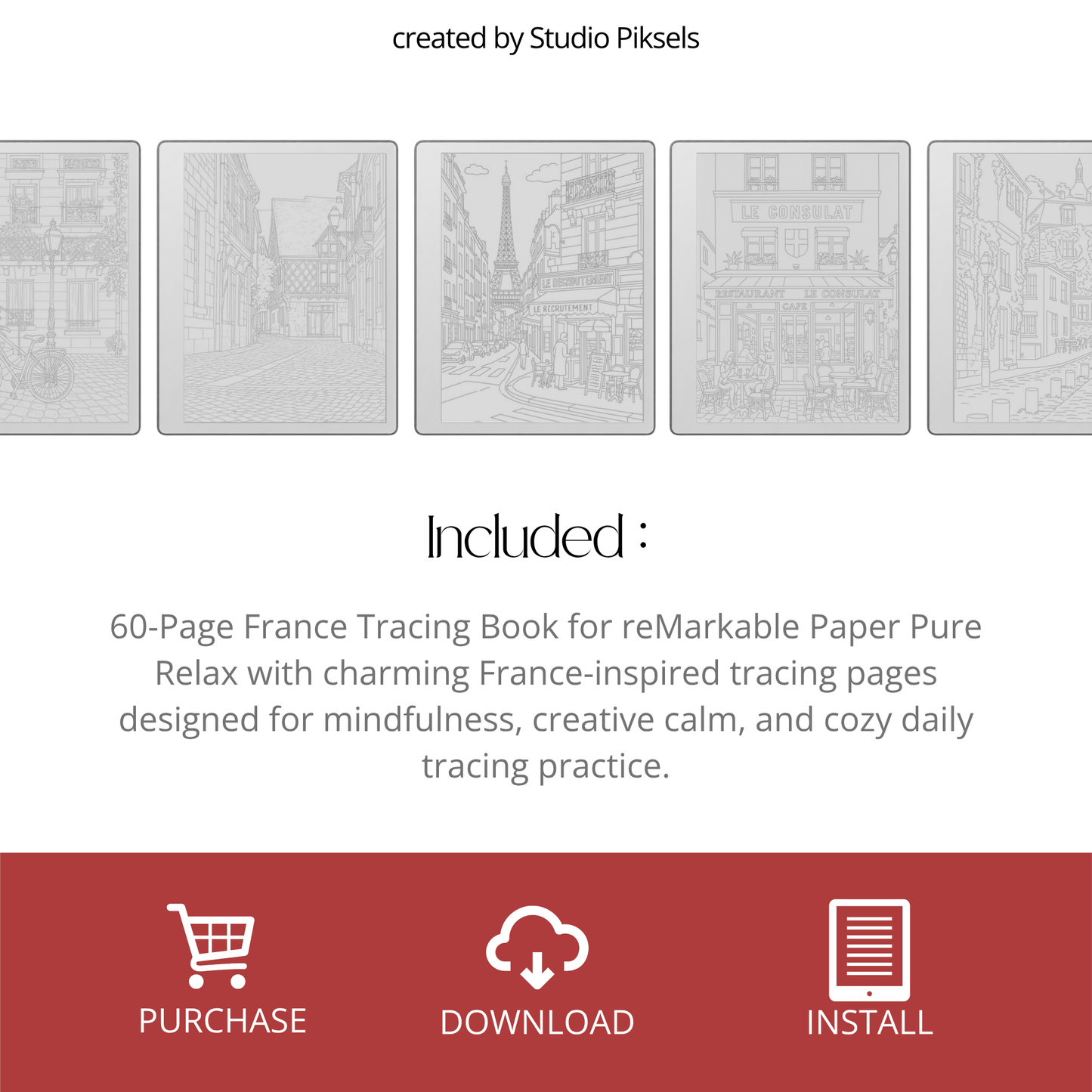 Relax and focus with this France Tracing Book, featuring charming Paris-inspired illustrations designed for tracing, mindfulness, and creative calm. Each page provides clean, detailed line art perfect for daily tracing practice