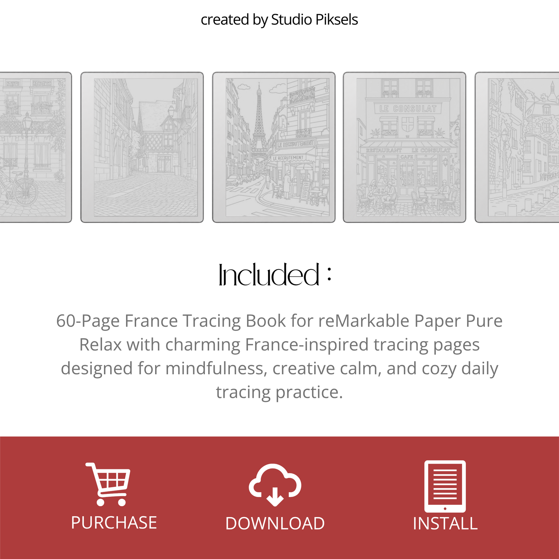 Relax and focus with this France Tracing Book, featuring charming Paris-inspired illustrations designed for tracing, mindfulness, and creative calm. Each page provides clean, detailed line art perfect for daily tracing practice
