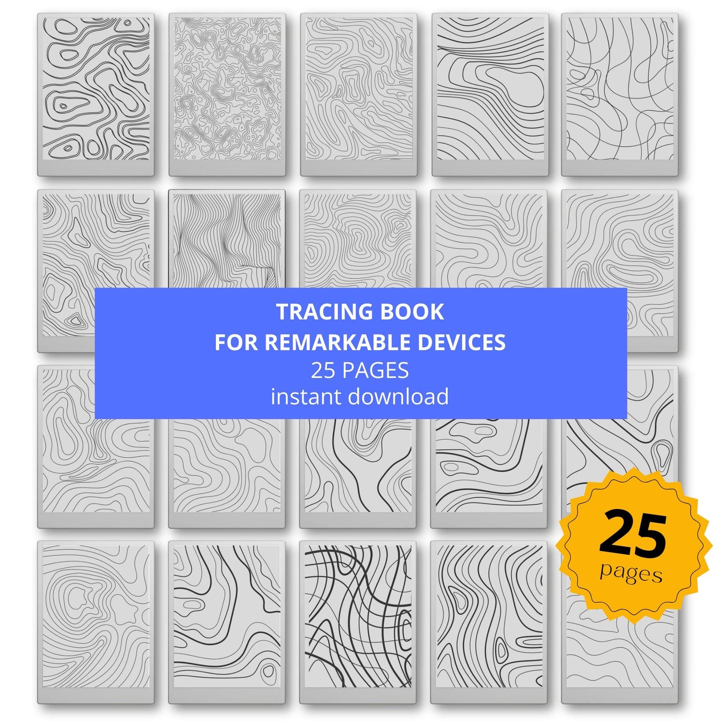 Pattern Tracing Book for reMarkable Paper Pro. Stress relief tracing book with abstract designs for reMarkable Paper Pro, compatible with reMarkable 1, 2, and Procreate