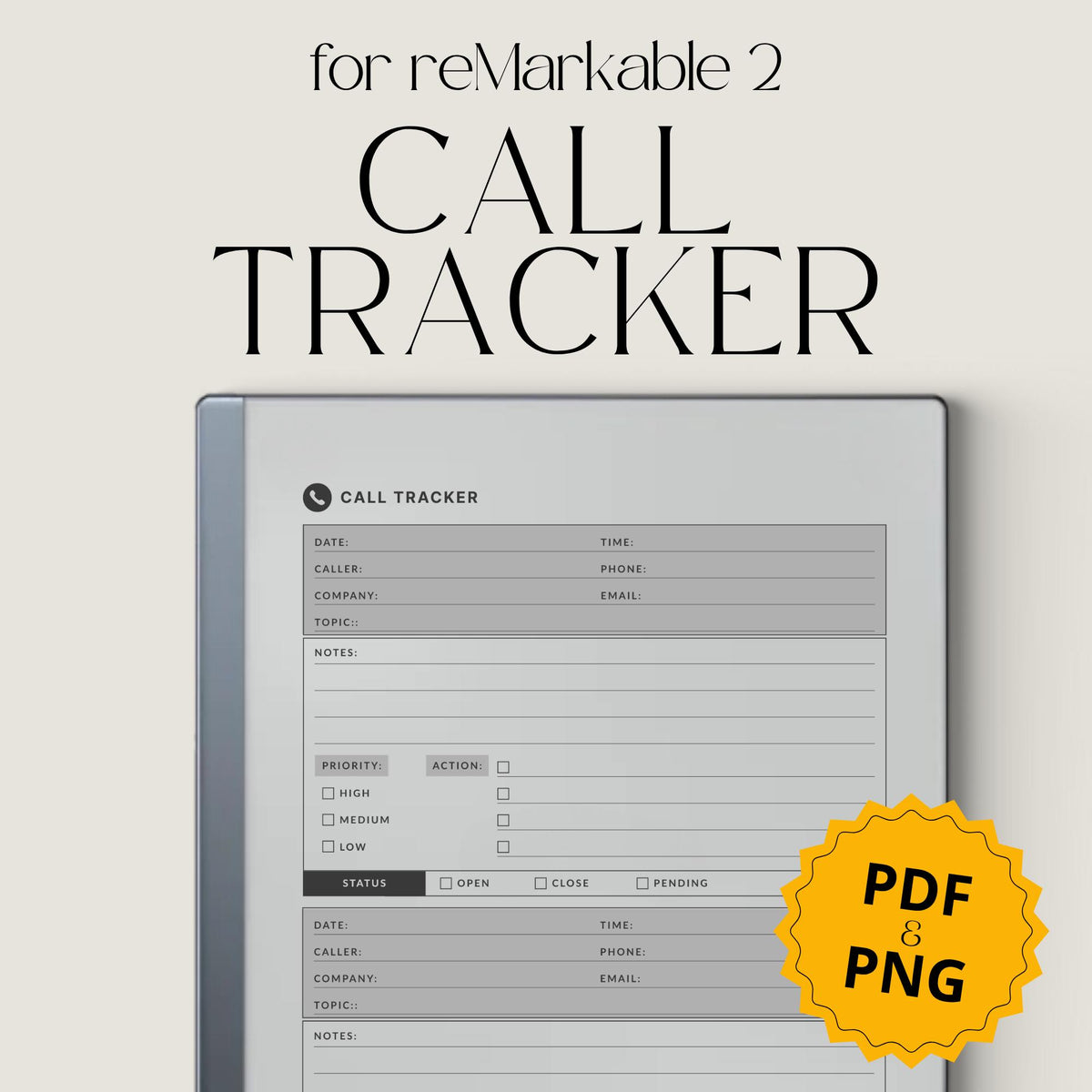 Keep your phone conversations organized, documented, and easy to reference with this Phone Call Tracker for reMarkable 2 and Paper Pure