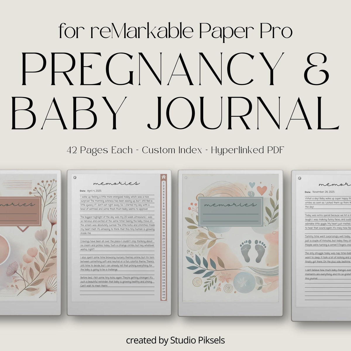 Digital Pregnancy Journal & Baby Milestone Journal for reMarkable Paper Pro
