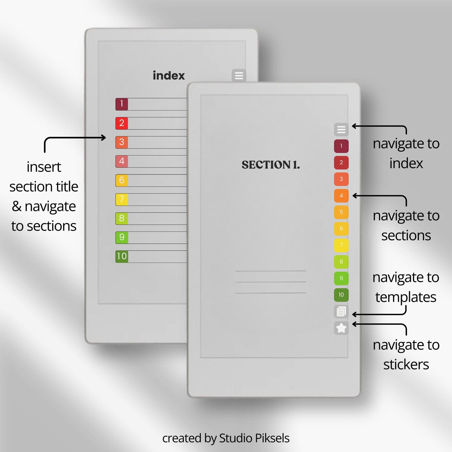Custom notebook for reMarkable Paper Pro Move with hyperlinked index, note templates, and unlimited reusable pages.