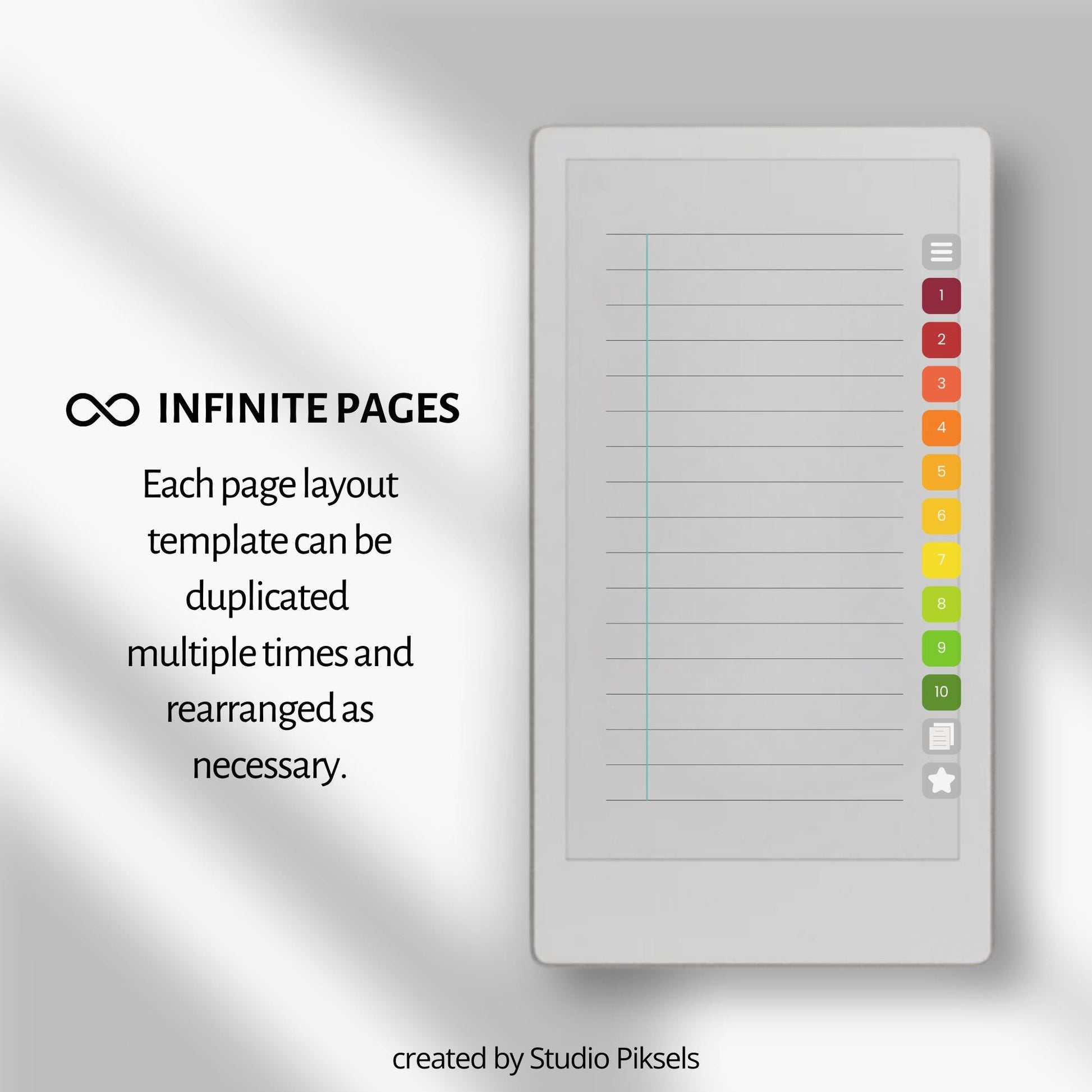 Custom notebook for reMarkable Paper Pro Move with hyperlinked index, note templates, and unlimited reusable pages.