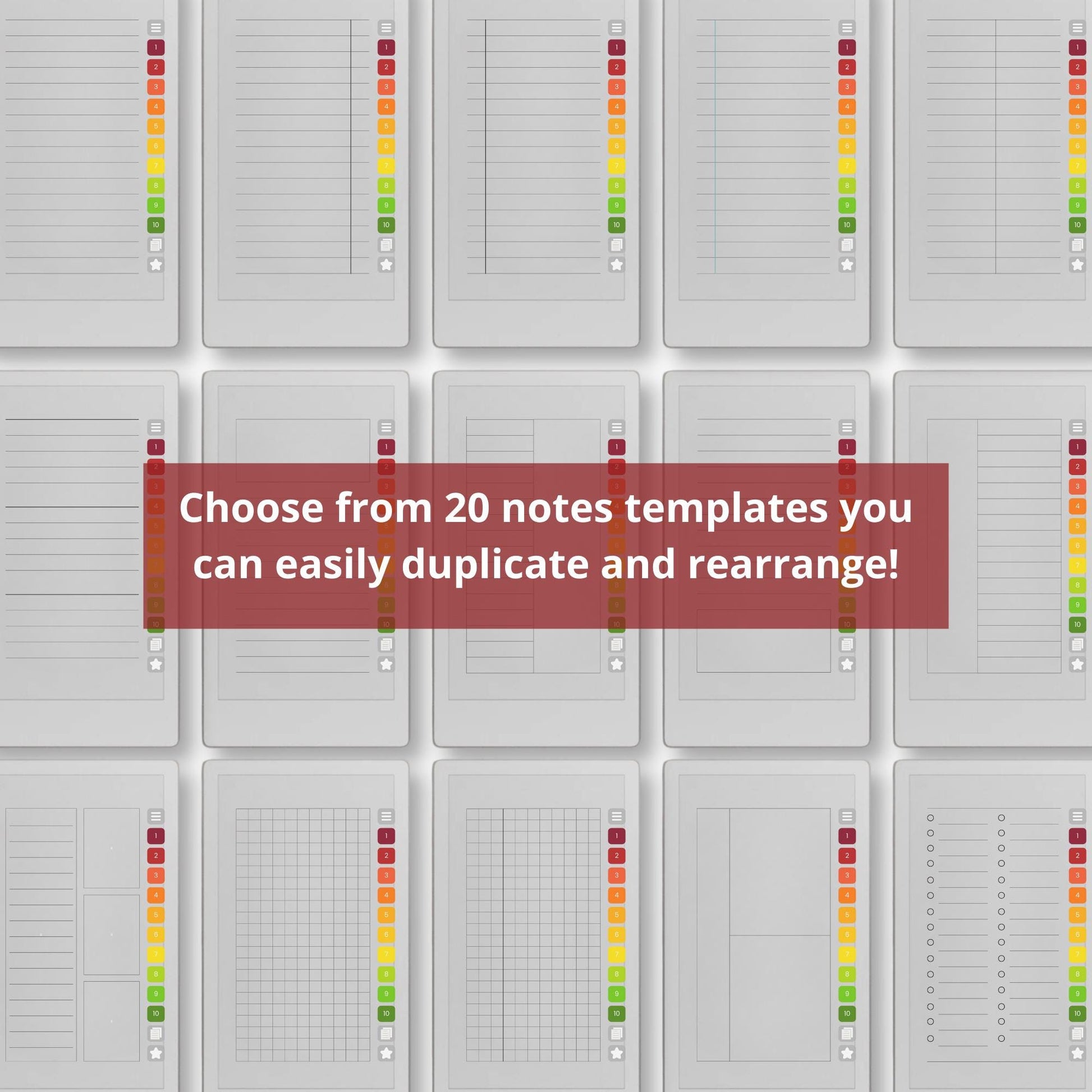 Custom notebook for reMarkable Paper Pro Move with hyperlinked index, note templates, and unlimited reusable pages.