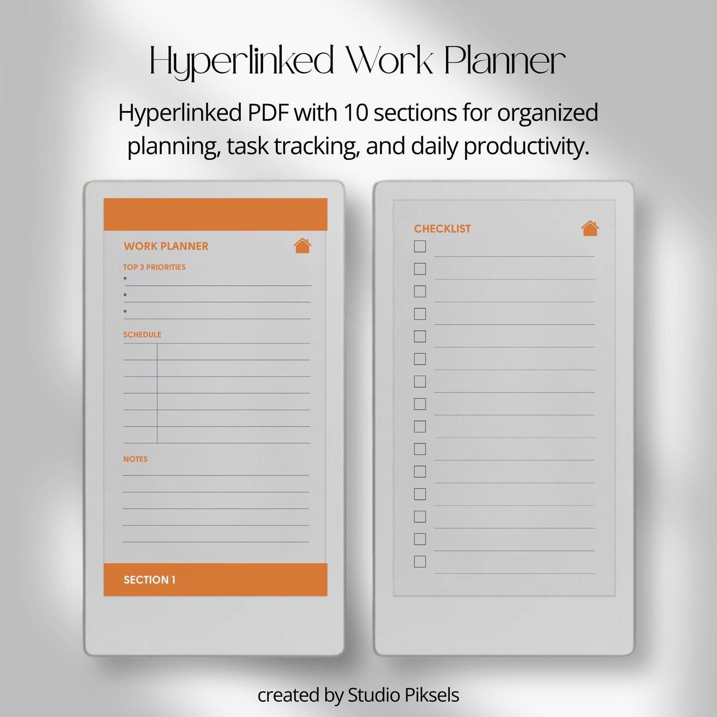 Hyperlinked priority work planner for reMarkable Paper Pro Move with clean layouts and structured productivity sections.