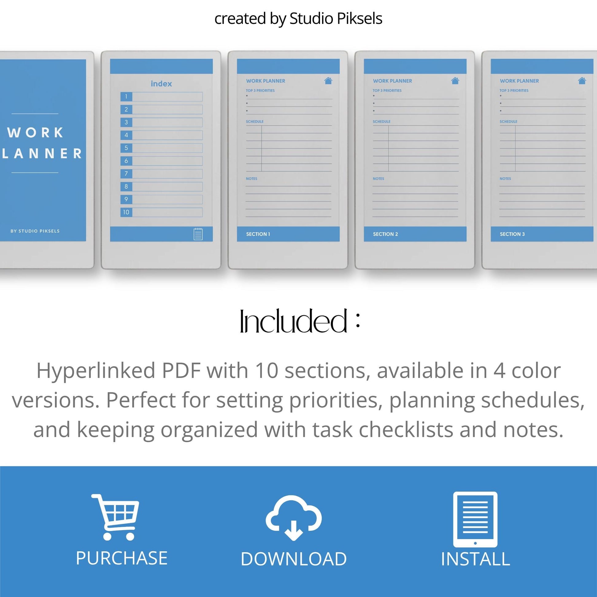 Hyperlinked priority work planner for reMarkable Paper Pro Move with clean layouts and structured productivity sections.