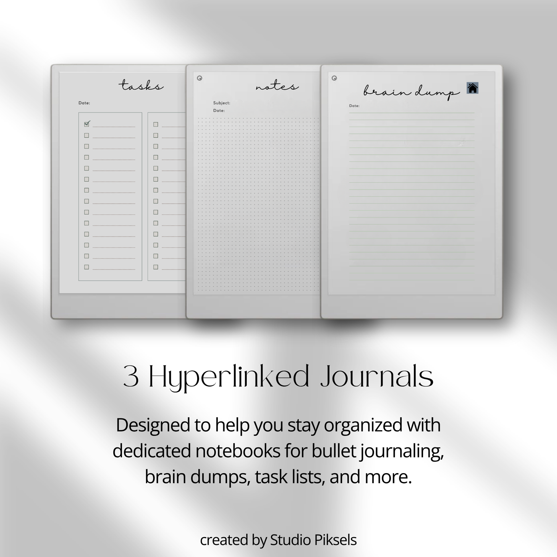 Samples of notebook for tasks, notes, and brain dumps 