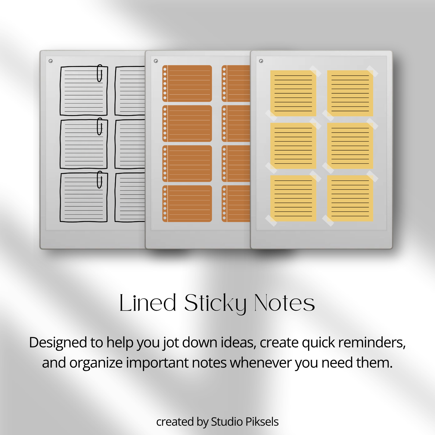 Lined sticky notes for reMarkable with different designs 