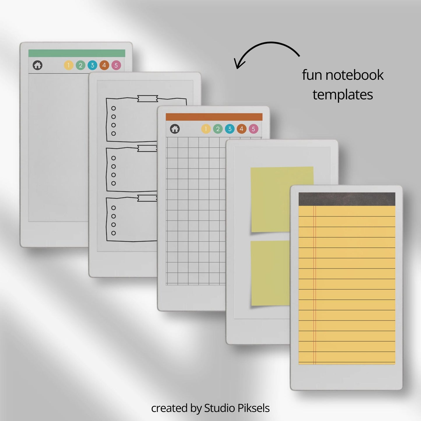 Productivity notebooks for reMarkable Paper Pro Move with 21 hyperlinked planners, trackers, notepads, and sticky notes for organized digital workflow.