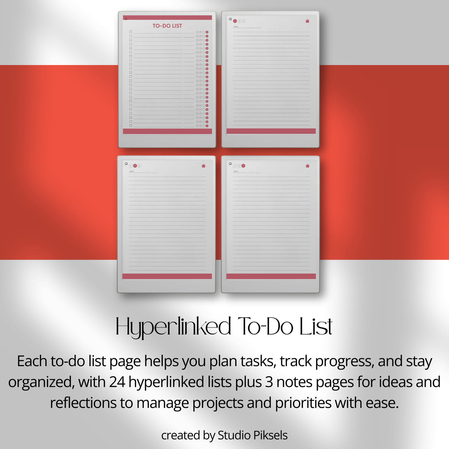 Productivity Planner Bundle PDF for reMarkable Paper Pro Move with hyperlinked planners, time blocking pages, and focus tracking layouts.