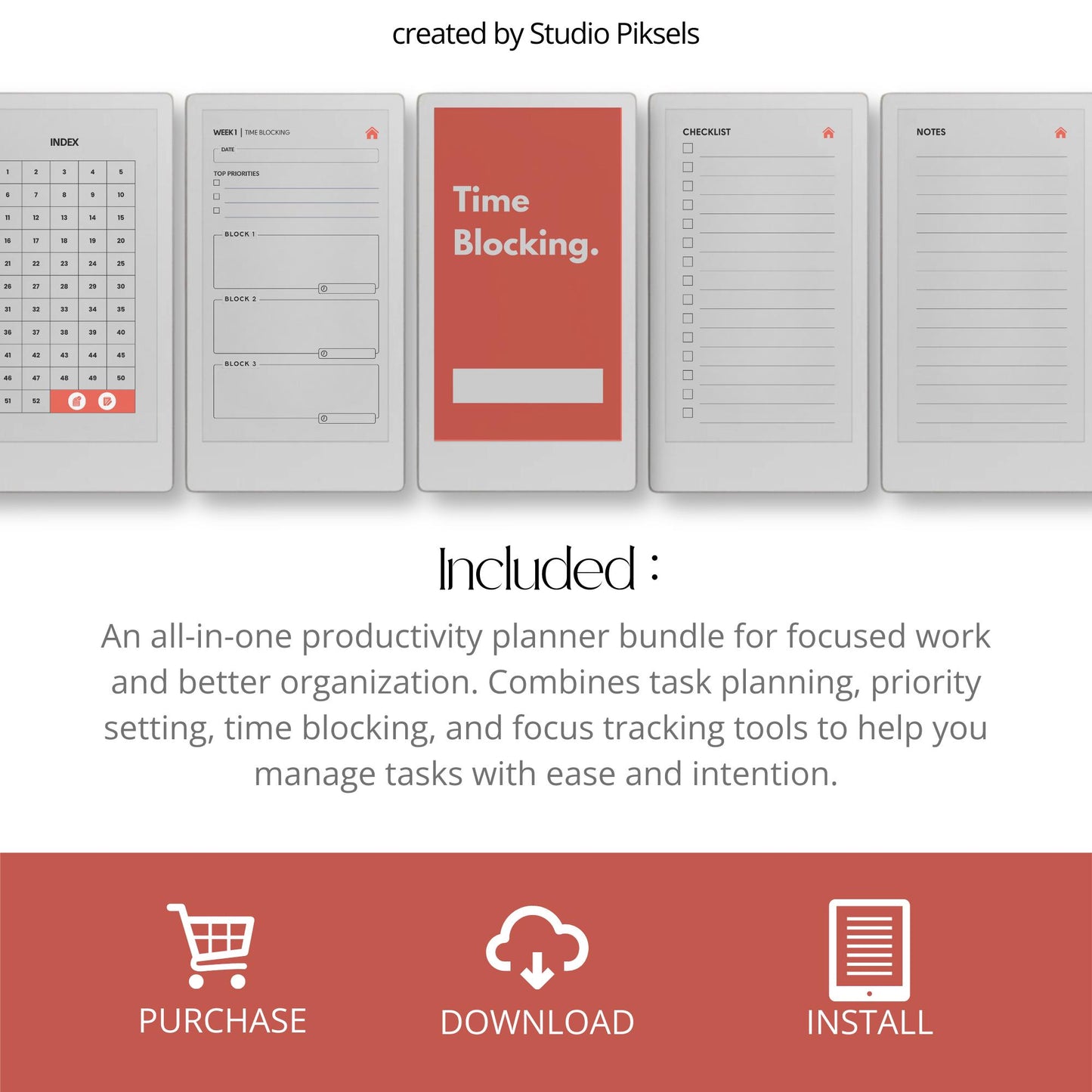 Productivity planners for reMarkable Paper Pro Move with hyperlinked planning and focus layouts.