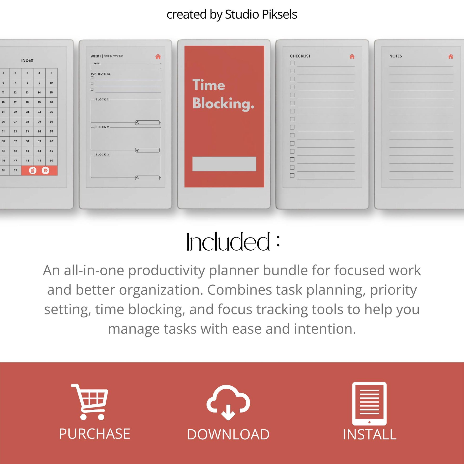 Productivity planners for reMarkable Paper Pro Move with hyperlinked planning and focus layouts.
