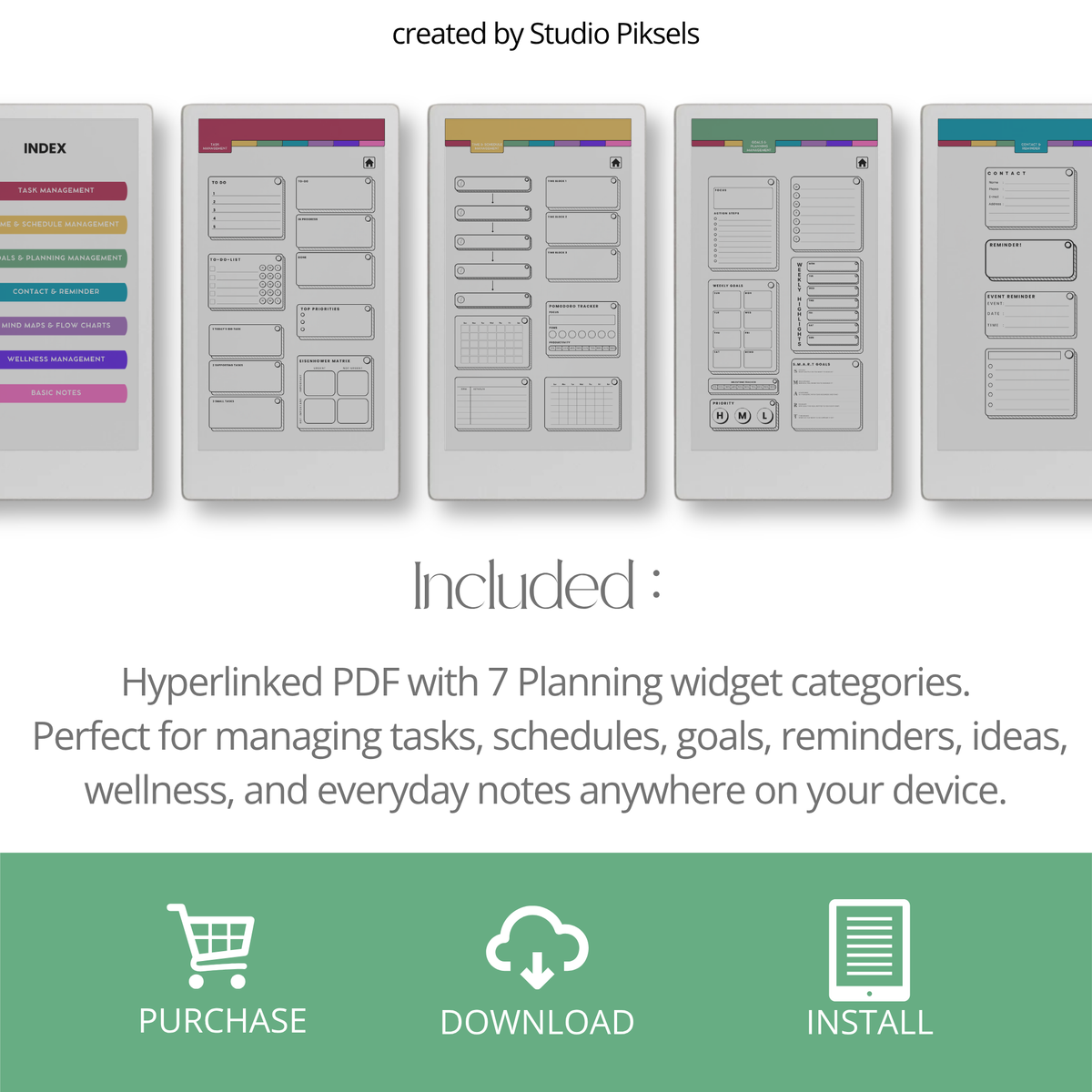Productivity Widgets for reMarkable Paper Pro Move with task lists, schedules, goals, reminders, wellness and note-taking widgets for digital planning.