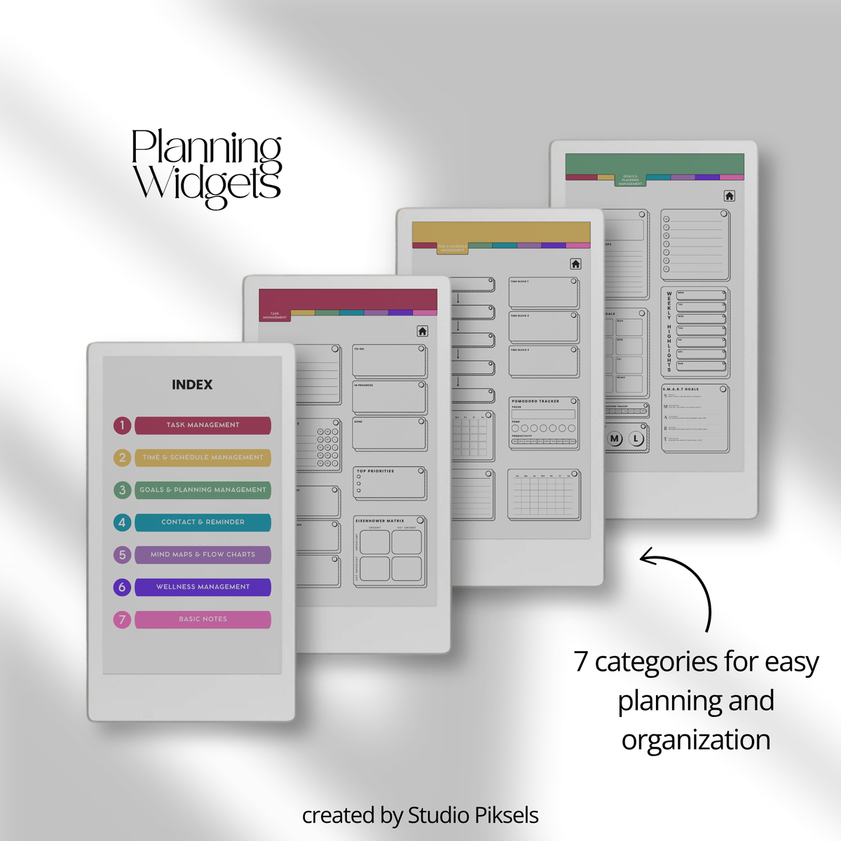 Productivity Widgets for reMarkable Paper Pro Move with task lists, schedules, goals, reminders, wellness and note-taking widgets for digital planning.