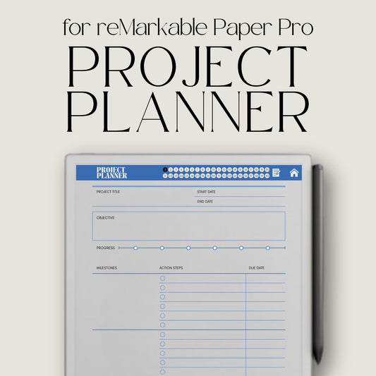 Project planner for reMarkable Paper Pro with hyperlinked project pages.