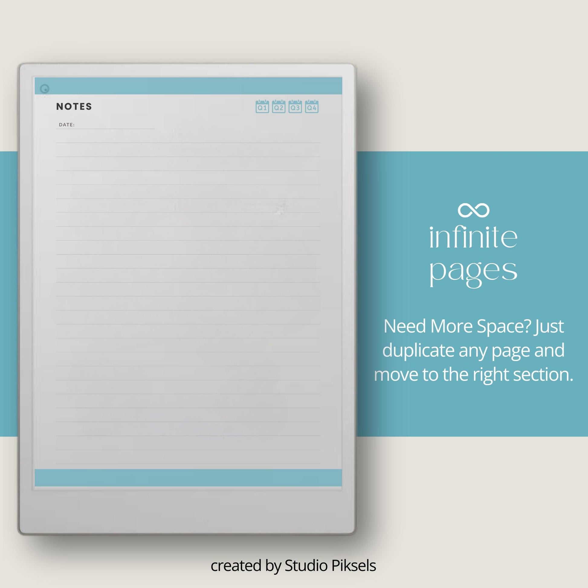 2026 weekly planner for reMarkable Paper Pro with hyperlinked quarterly calendar and weekly planning pages.
