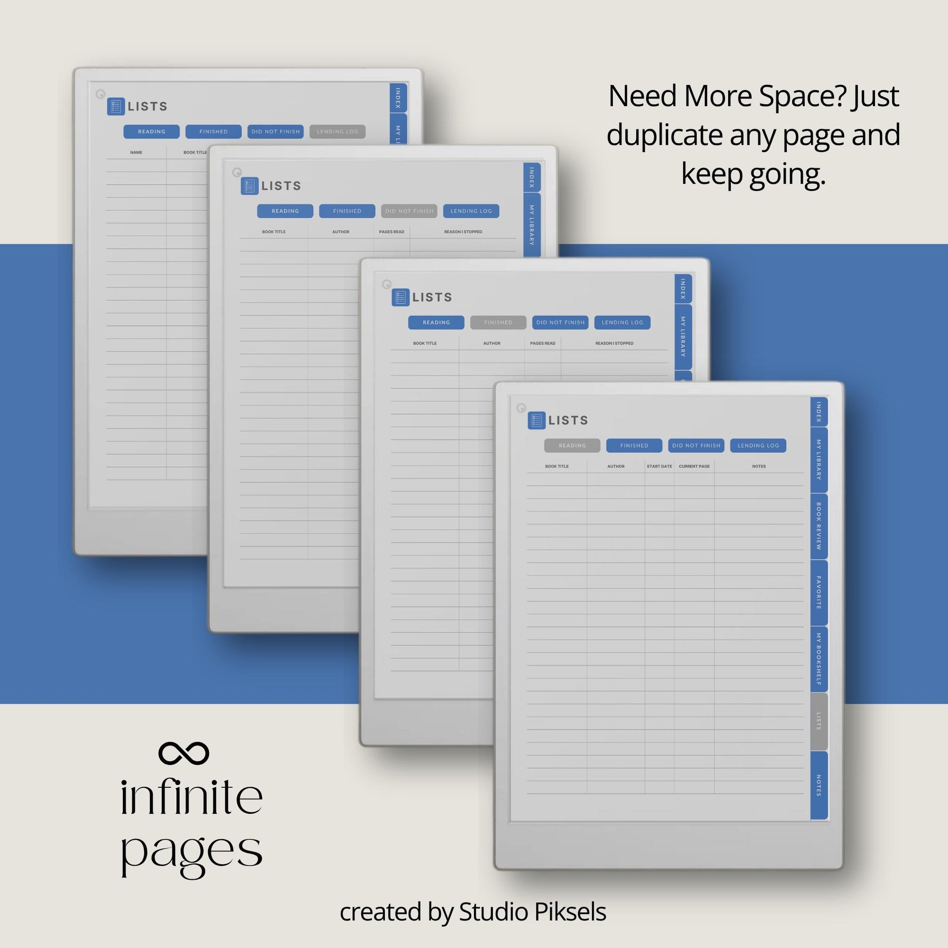 Reading journal for reMarkable Paper Pro with hyperlinked sections and book reviews.