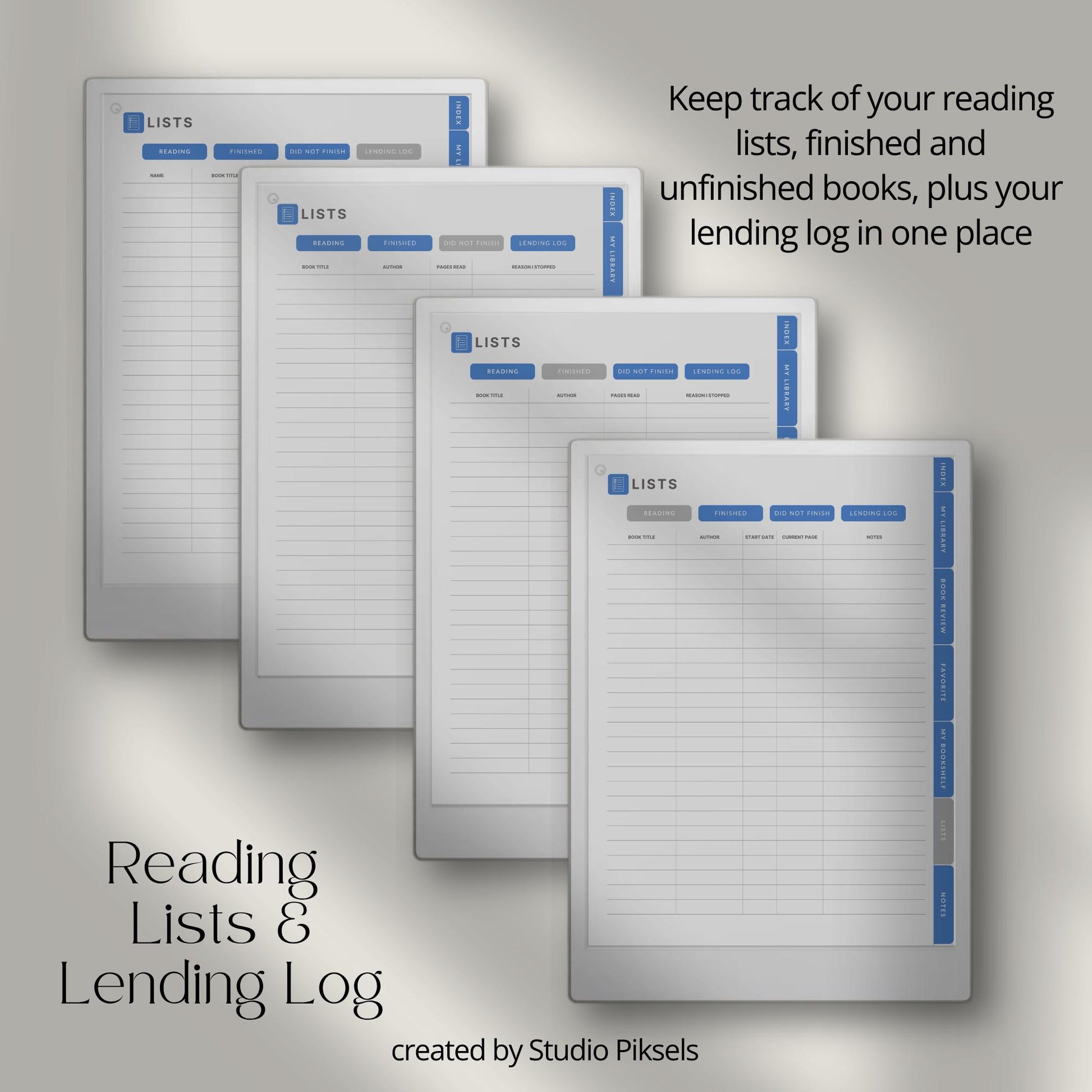 Reading journal for reMarkable Paper Pro with hyperlinked sections and book reviews.