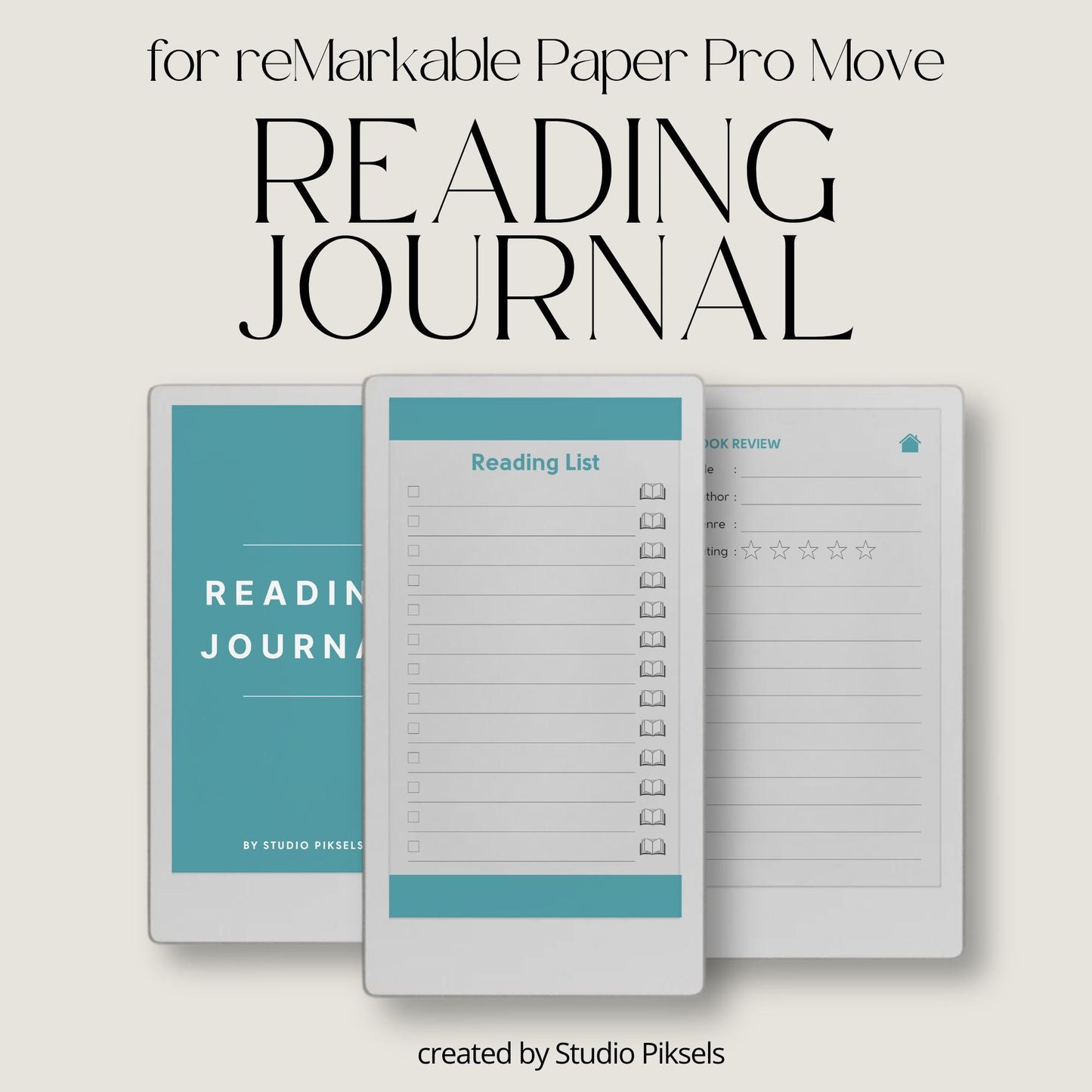 Reading journal for reMarkable Paper Pro Move used to track reading lists, write book reviews, and reflect on completed books.
