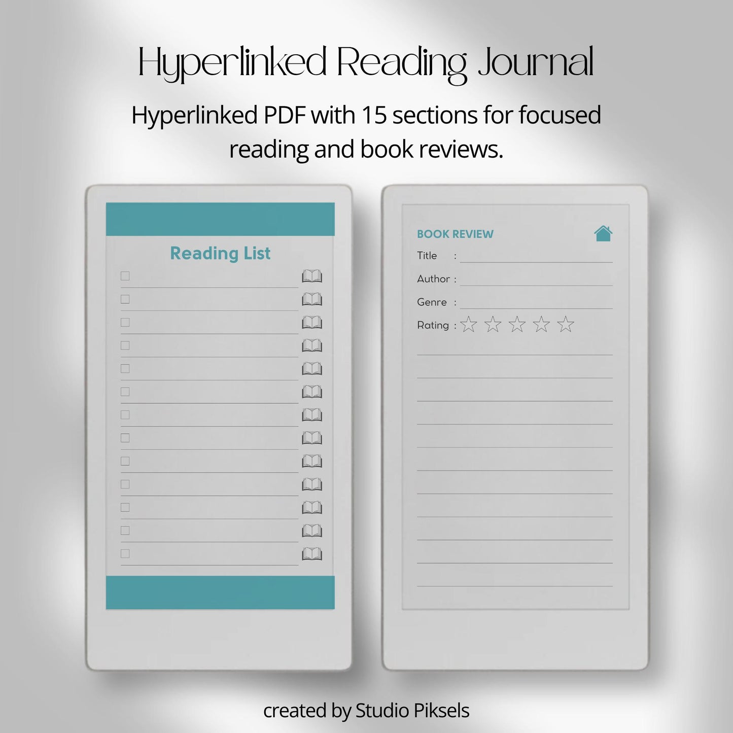 Reading journal for reMarkable Paper Pro Move used to track reading lists, write book reviews, and reflect on completed books.