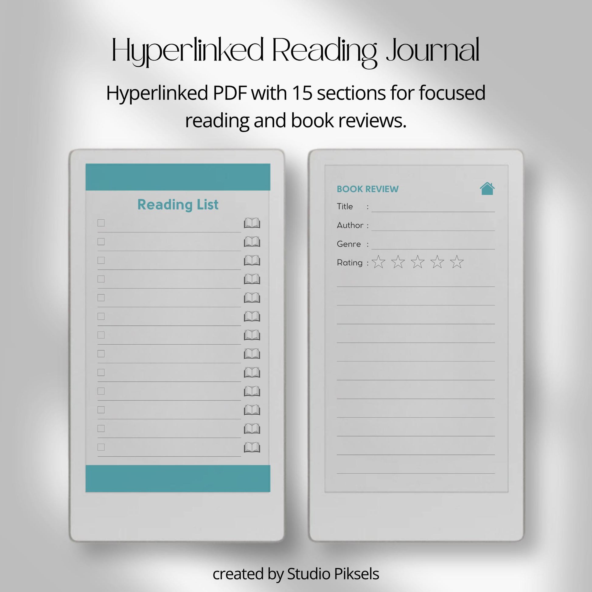 Reading journal for reMarkable Paper Pro Move used to track reading lists, write book reviews, and reflect on completed books.