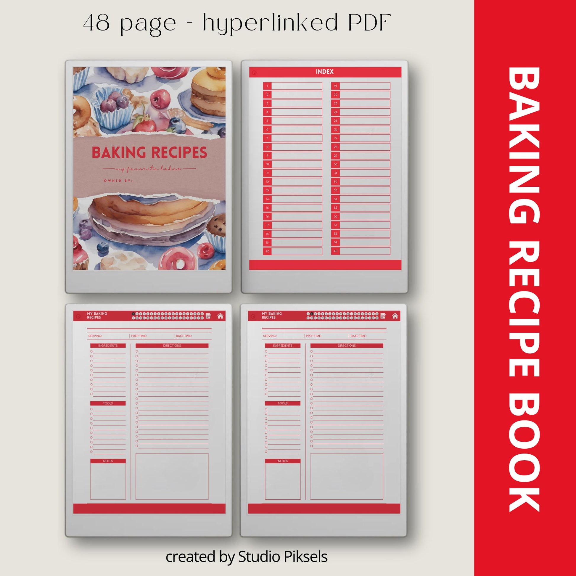 Recipe book collection for reMarkable Paper Pro with hyperlinked recipe pages.