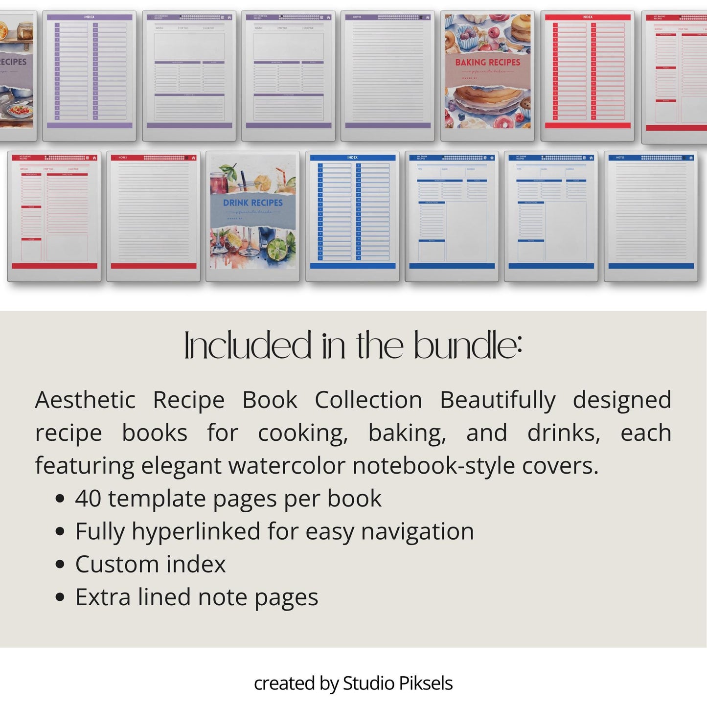 Recipe book collection for reMarkable Paper Pro with hyperlinked recipe pages.