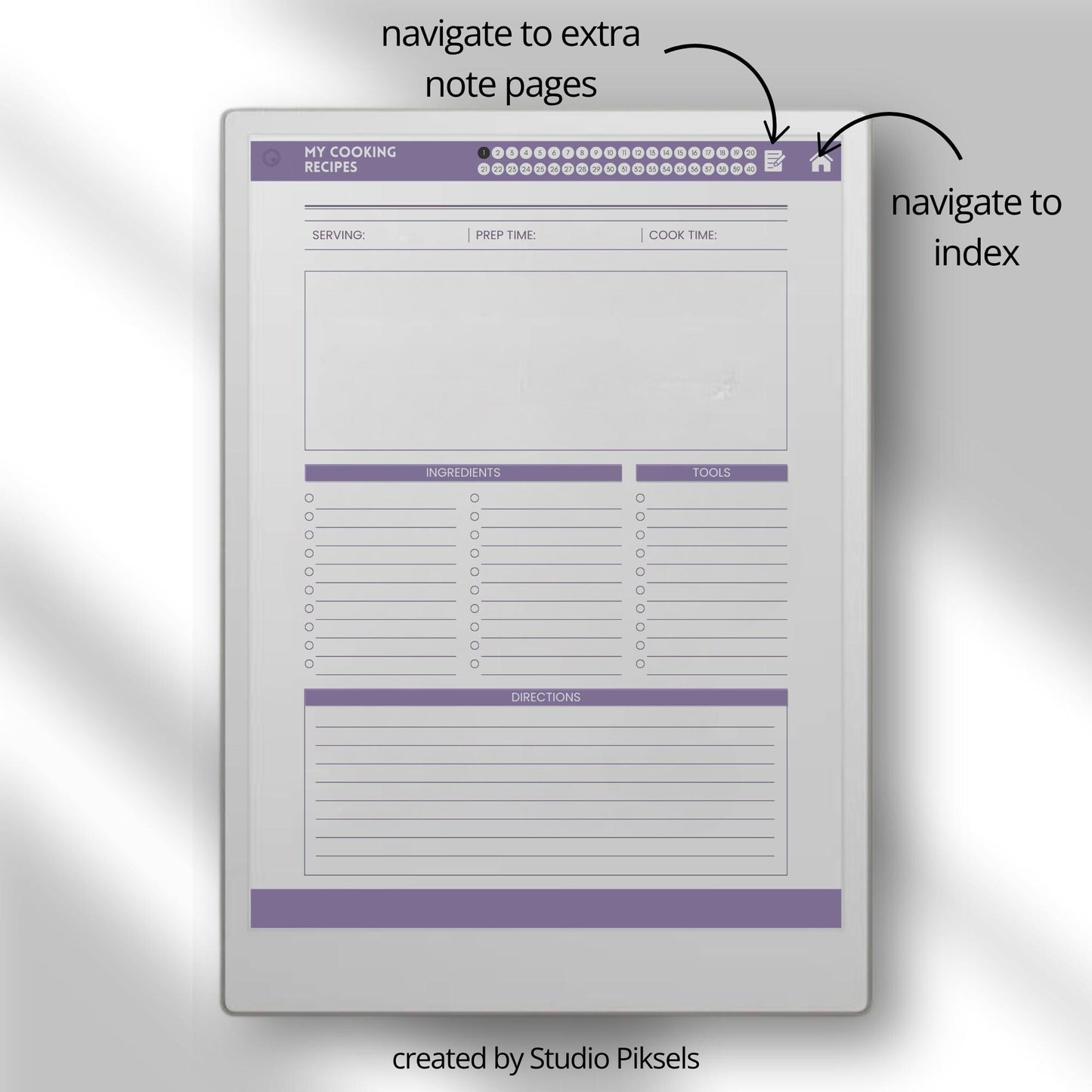 Recipe book collection for reMarkable Paper Pro with hyperlinked recipe pages.
