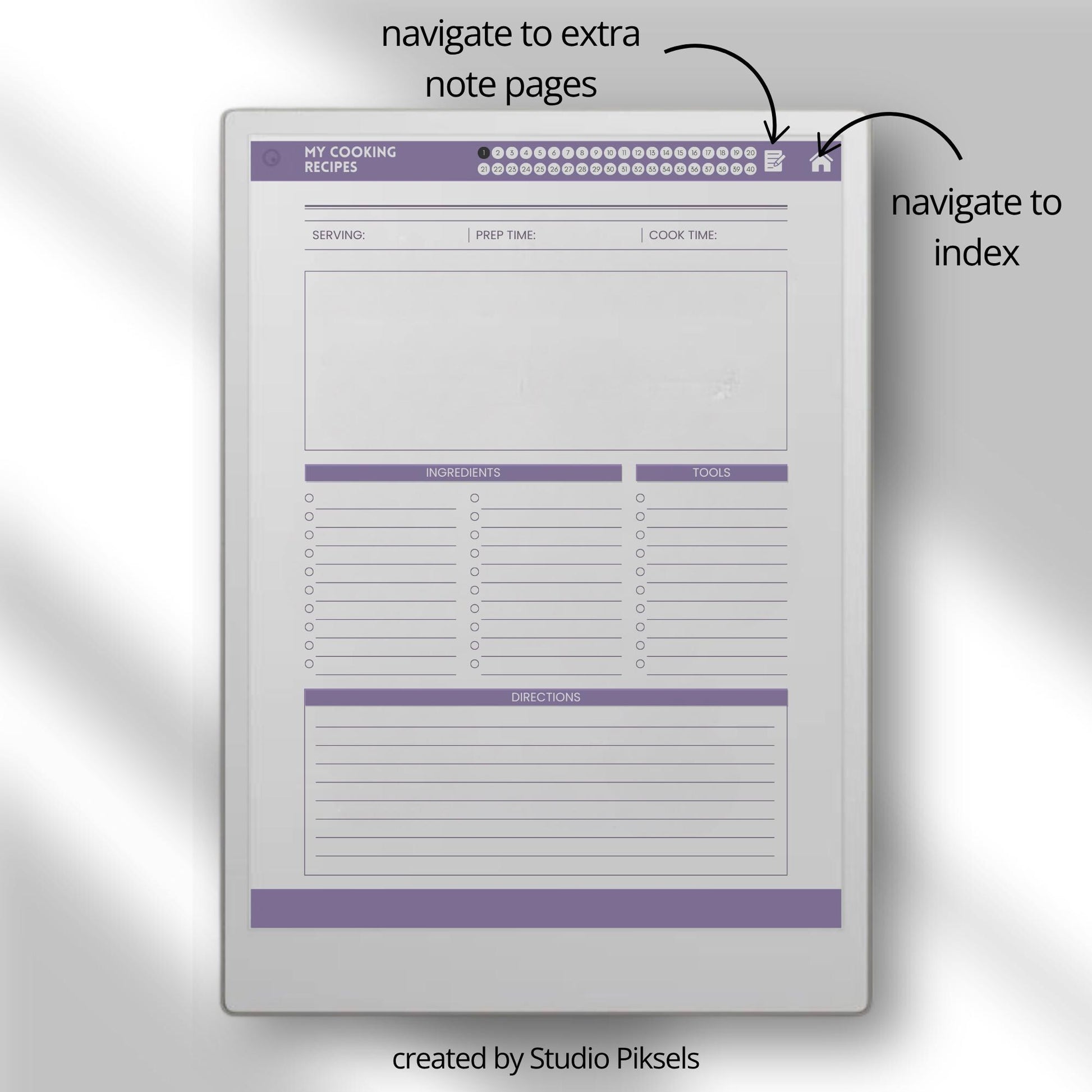 Recipe book collection for reMarkable Paper Pro with hyperlinked recipe pages.