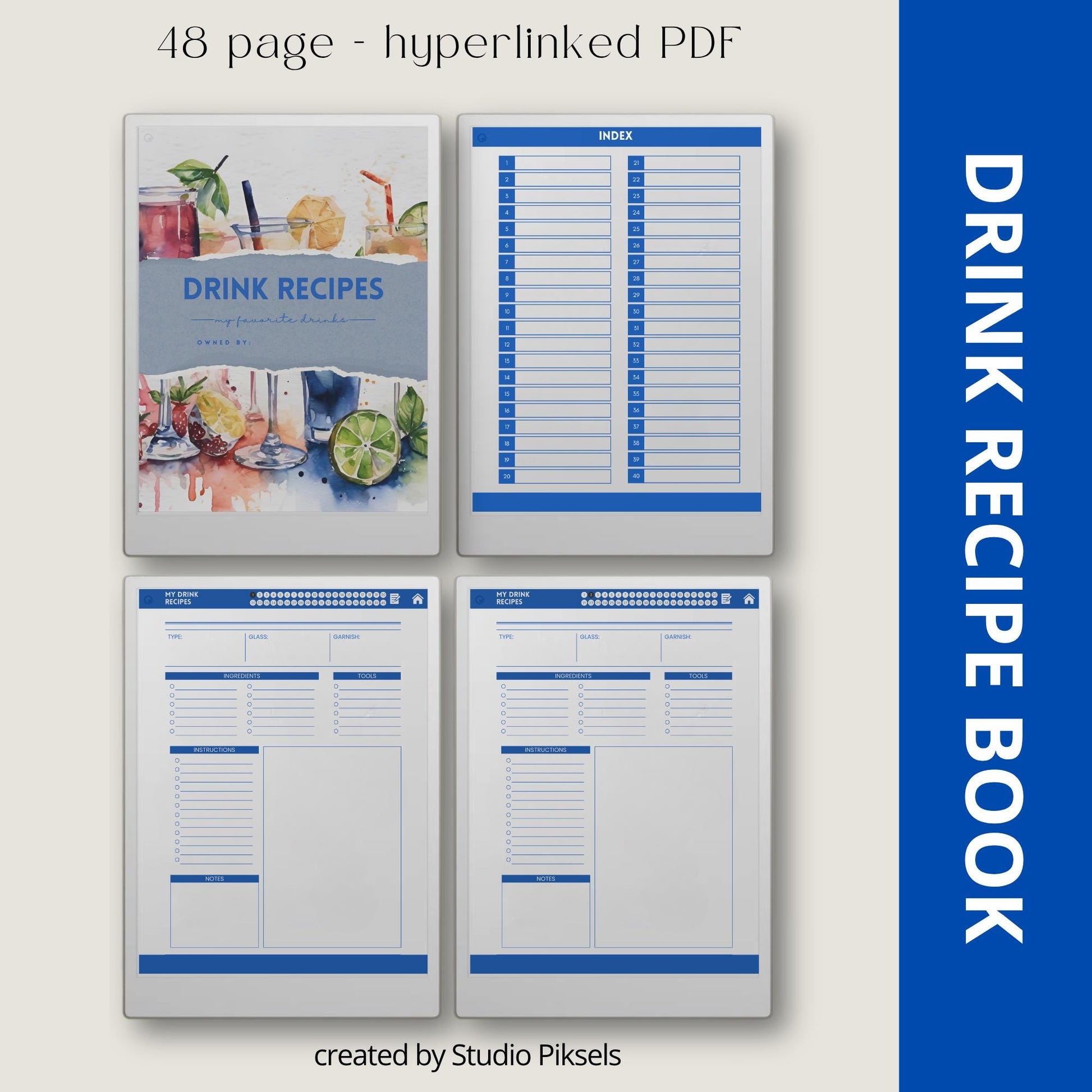 Recipe book collection for reMarkable Paper Pro with hyperlinked recipe pages.