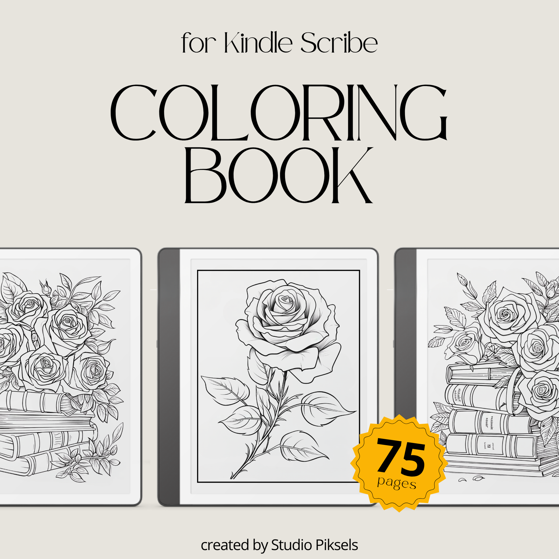 Roses & Books Coloring Book for Kindle Scribe
