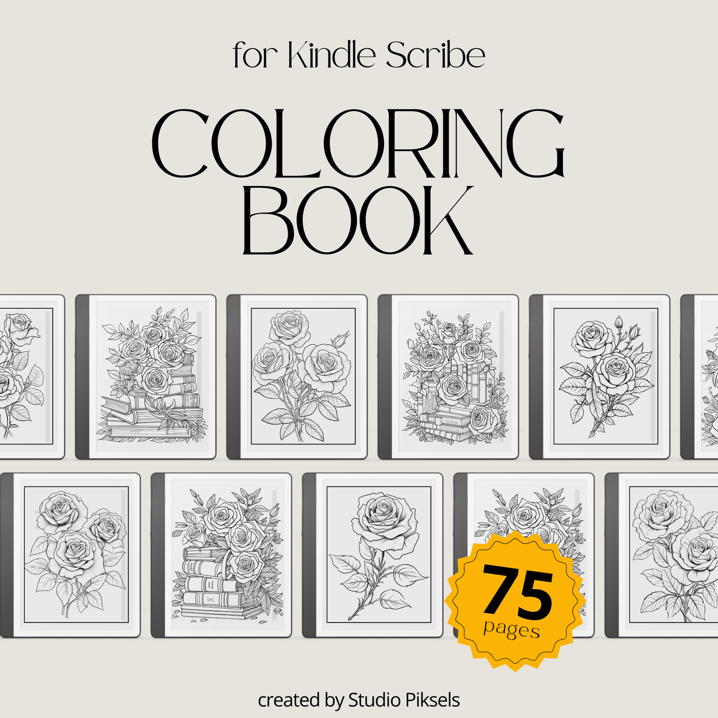 Roses & Books Coloring Book for Kindle Scribe