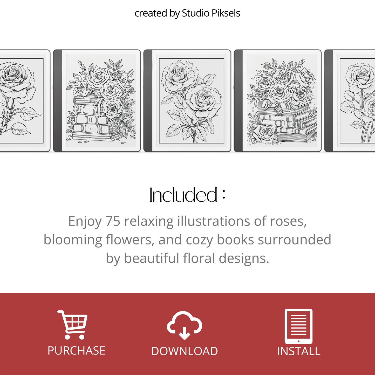 Roses & Books Coloring Book for Kindle Scribe