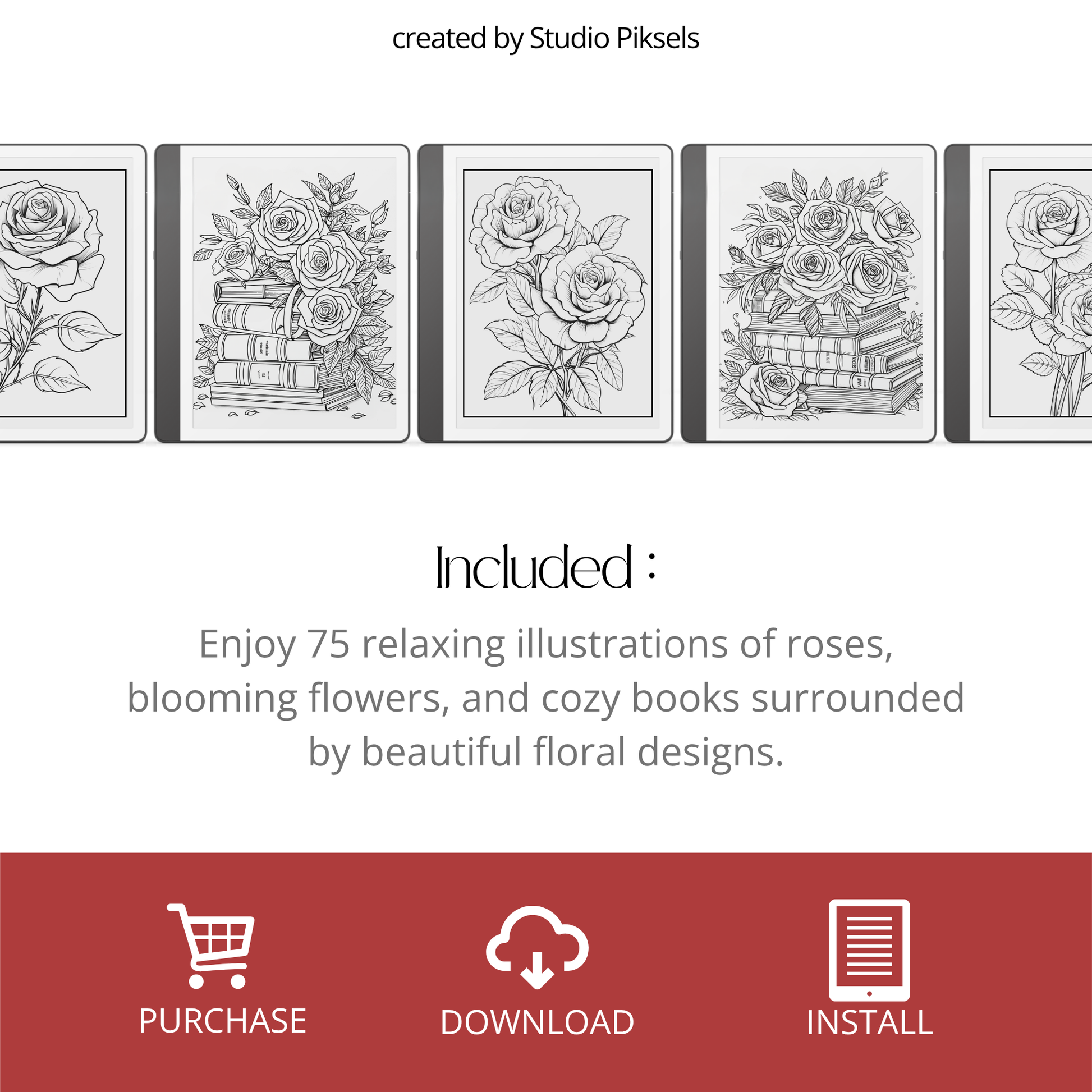 Roses & Books Coloring Book for Kindle Scribe