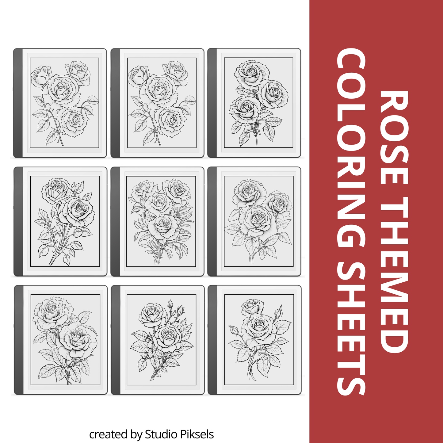 Roses & Books Coloring Book for Kindle Scribe