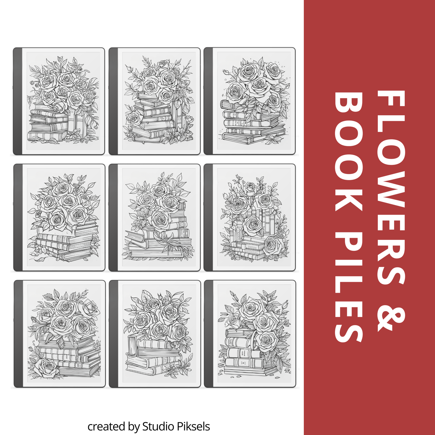 Roses & Books Coloring Book for Kindle Scribe