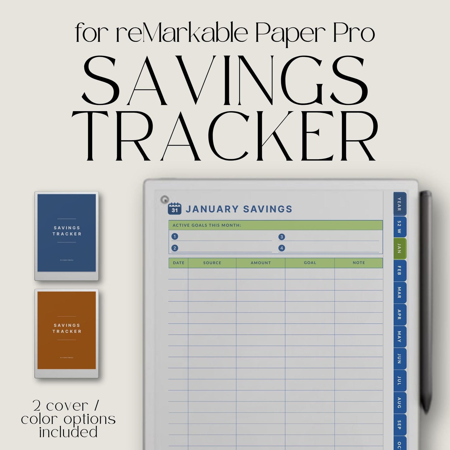 Hyperlinked savings tracker for reMarkable Paper Pro.