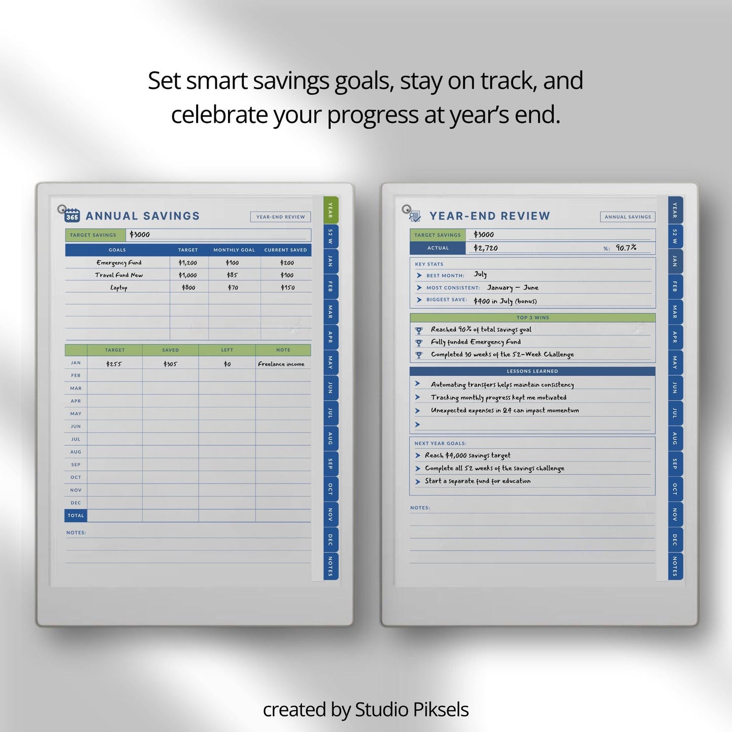 Hyperlinked savings tracker for reMarkable Paper Pro.