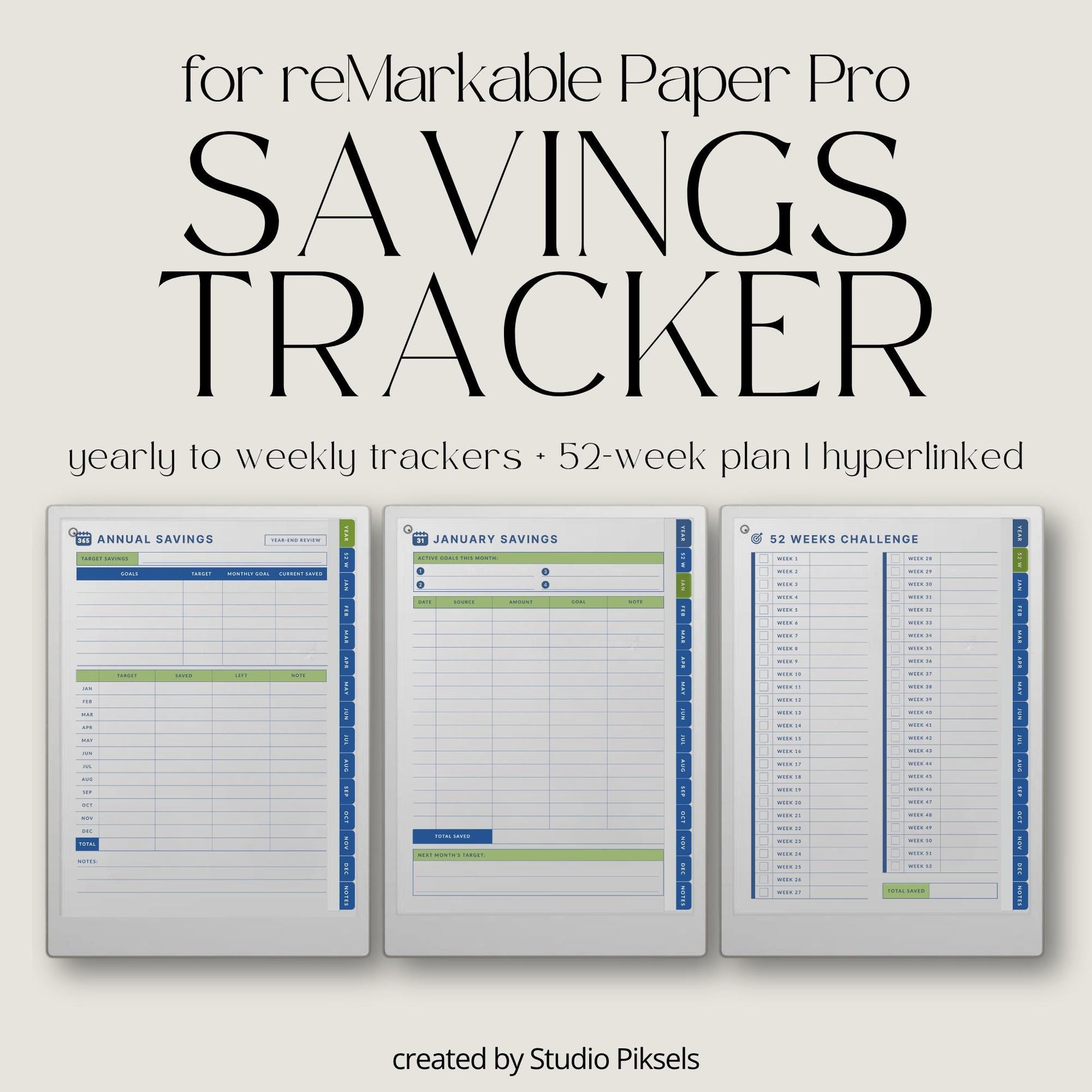 Hyperlinked savings tracker for reMarkable Paper Pro.